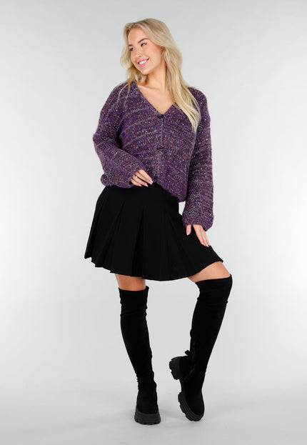 NEW191225 Paars Gebreid Vest met Strikknopen