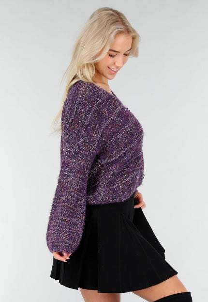 NEW191225 Paars Gebreid Vest met Strikknopen