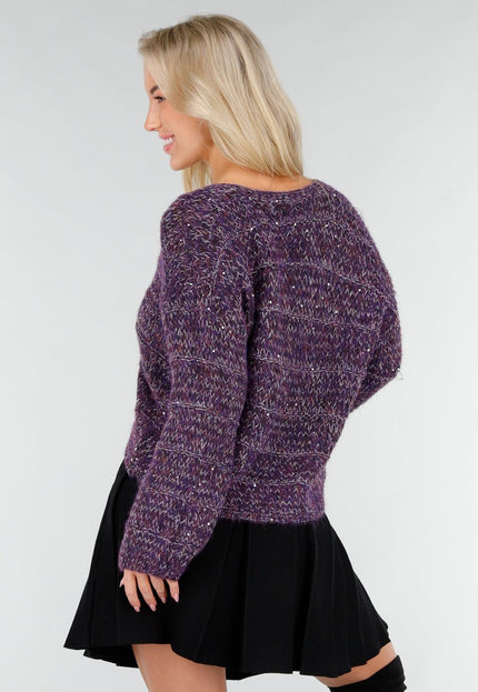 NEW191225 Paars Gebreid Vest met Strikknopen