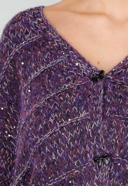 NEW191225 Paars Gebreid Vest met Strikknopen