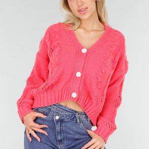 NEW191225 Roze Gebreid Vest met Knopen