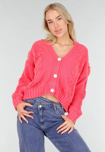 NEW191225 Roze Gebreid Vest met Knopen