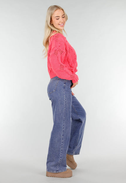 NEW191225 Roze Gebreid Vest met Knopen