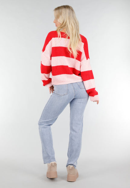 NEW191225 Roze Rood Gestreept Vest met Striksluiting