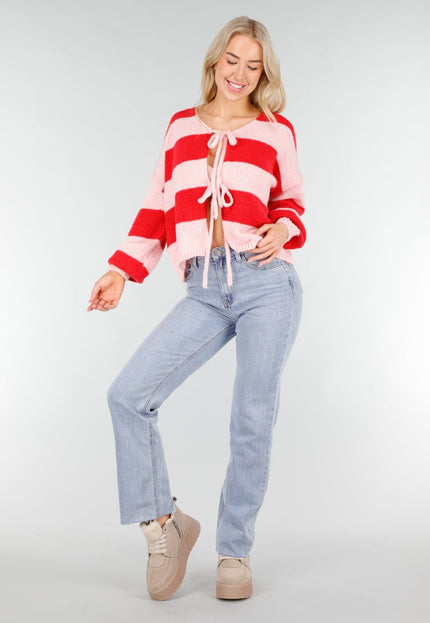 NEW191225 Roze Rood Gestreept Vest met Striksluiting