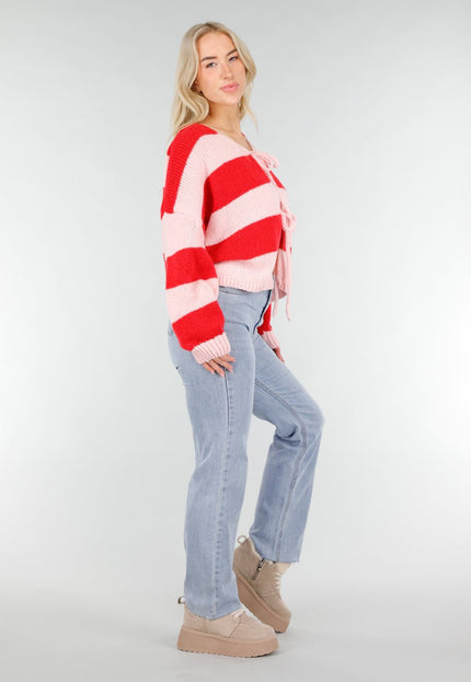 NEW191225 Roze Rood Gestreept Vest met Striksluiting