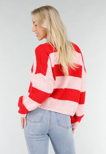NEW191225 Roze Rood Gestreept Vest met Striksluiting