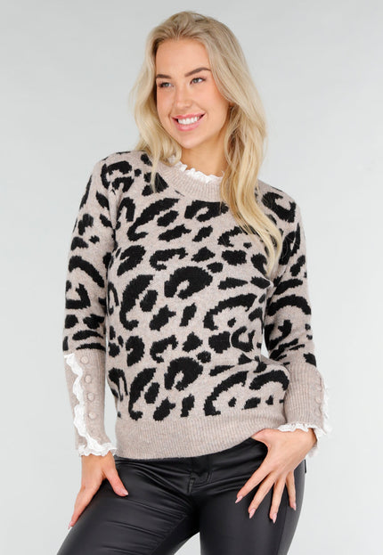 NEW191225 Trui met Luipaardprint en Kantdetails