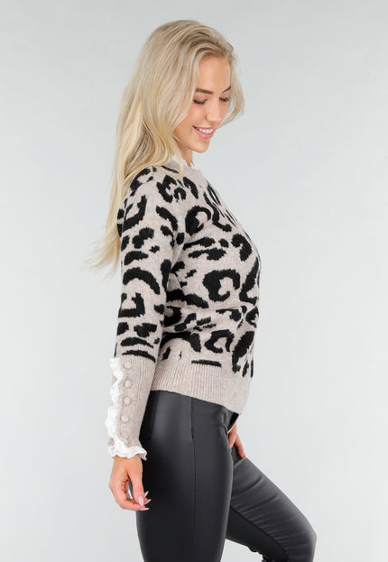 NEW191225 Trui met Luipaardprint en Kantdetails