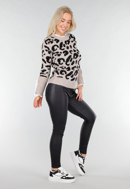 NEW191225 Trui met Luipaardprint en Kantdetails