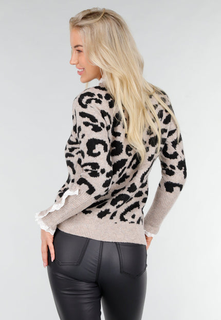 NEW191225 Trui met Luipaardprint en Kantdetails