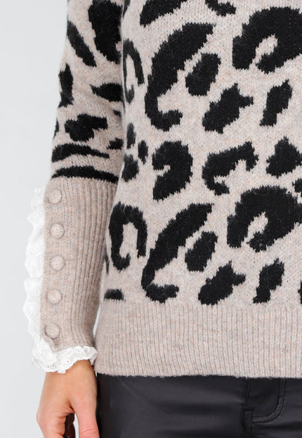 NEW191225 Trui met Luipaardprint en Kantdetails