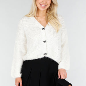 NEW191225 Wit Gebreid Vest met Strikknopen