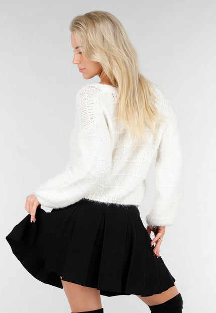 NEW191225 Wit Gebreid Vest met Strikknopen