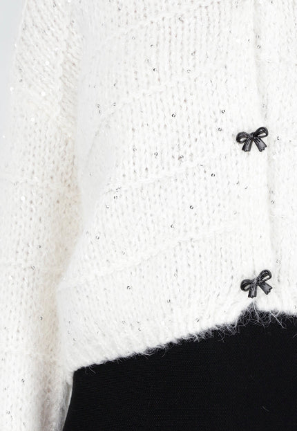 NEW191225 Wit Gebreid Vest met Strikknopen