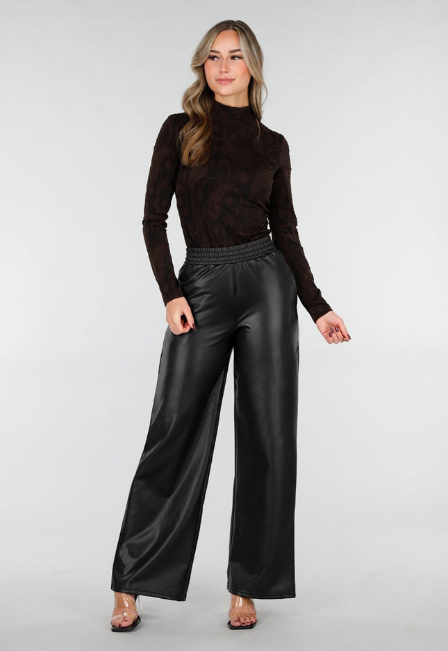 NEW191225 Zwarte Lederlook Broek