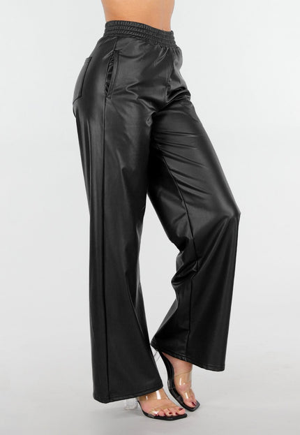 NEW191225 Zwarte Lederlook Broek