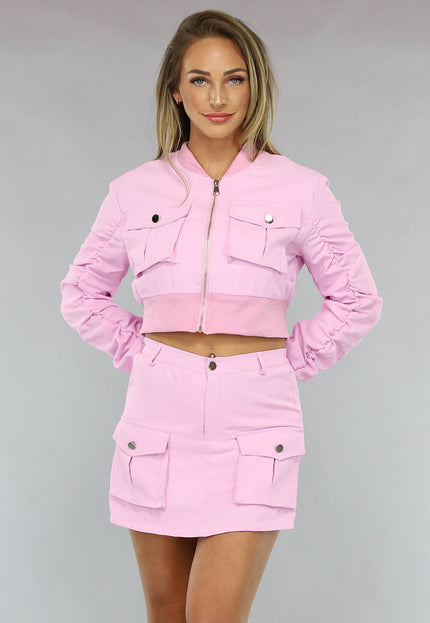 NEW2003 Baby Roze Co Ord Set met Bomberjack