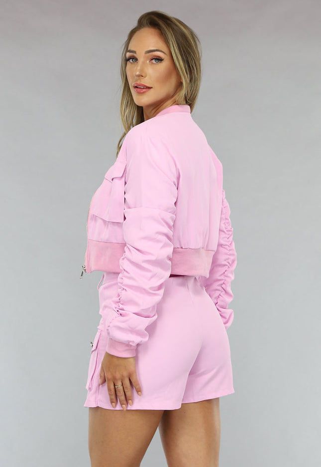 NEW2003 Baby Roze Co Ord Set met Bomberjack