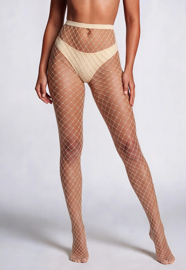 NEW2003 Basic Nude Panty met Groot Fishnet Patroon