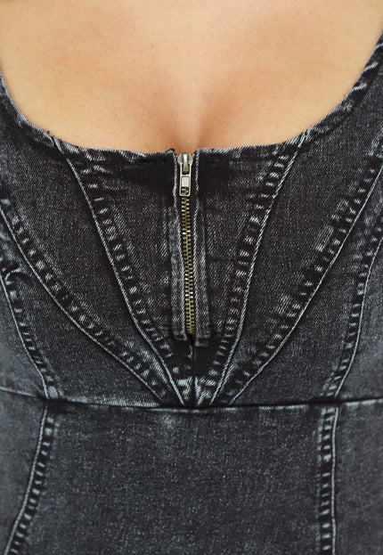 NEW2003 Grijze Denim Bodycon Jurk met Naden