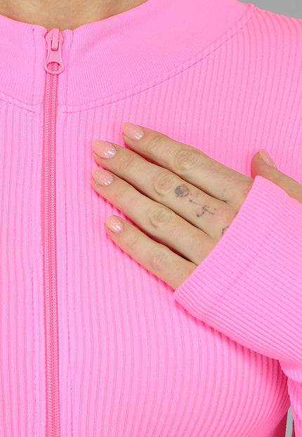 NEW2003 Neon Roze Longsleeve Playsuit met Ritssluiting