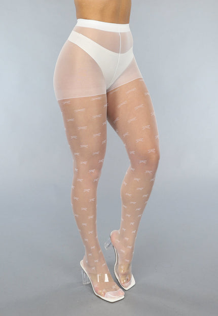 NEW2003 Witte 20 Denier Matte Panty met Strikjes