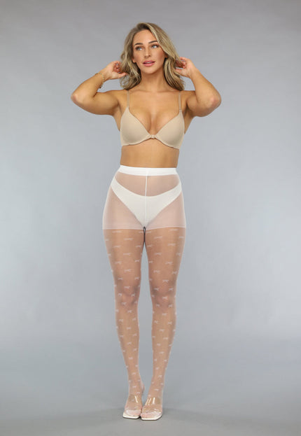 NEW2003 Witte 20 Denier Matte Panty met Strikjes