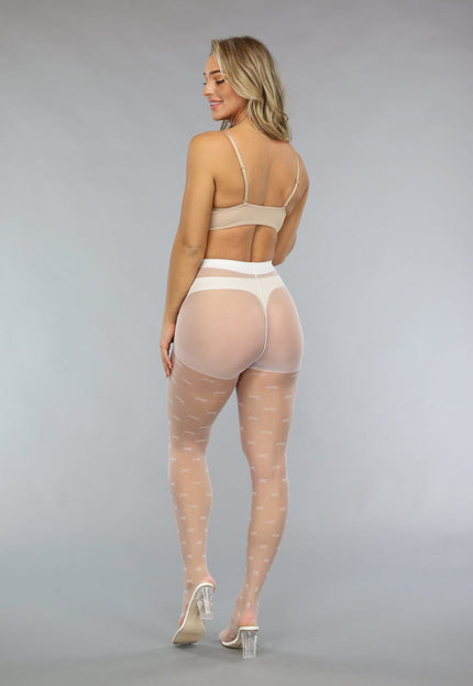 NEW2003 Witte 20 Denier Matte Panty met Strikjes