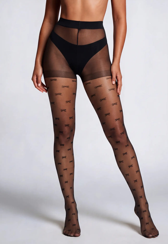 NEW2003 Zwarte 20 Denier Matte Panty met Strikjes