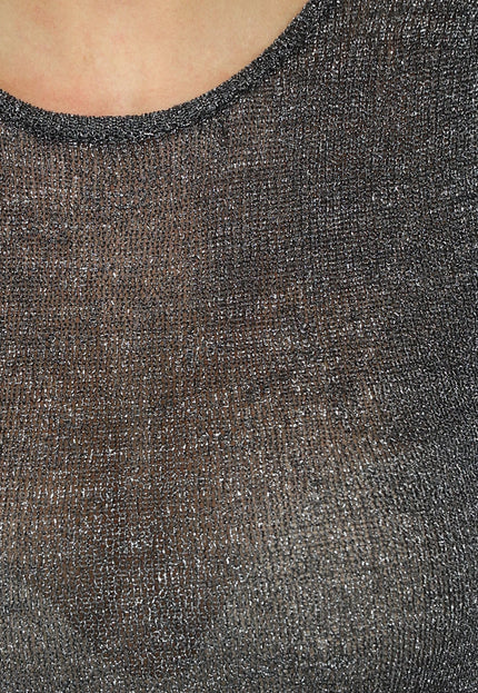 NEW2003 Zwarte Fijngebreide Mouwloze Glitter Top