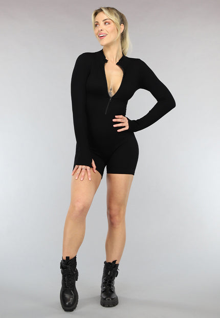 NEW2003 Zwarte Sportieve Stretch Playsuit