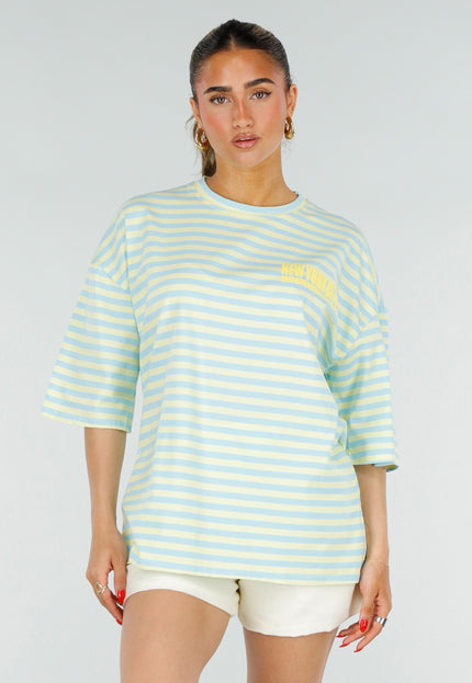 NEW200526 Blauw Geel Gestreepte Oversized T-shirt