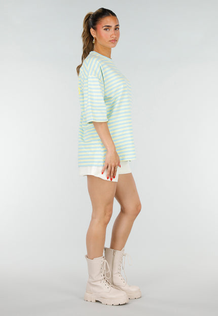 NEW200526 Blauw Geel Gestreepte Oversized T-shirt
