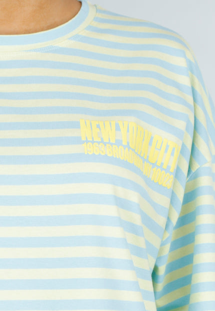 NEW200526 Blauw Geel Gestreepte Oversized T-shirt