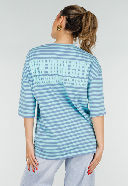 NEW200526 Blauw Gestreept Oversized T-Shirt