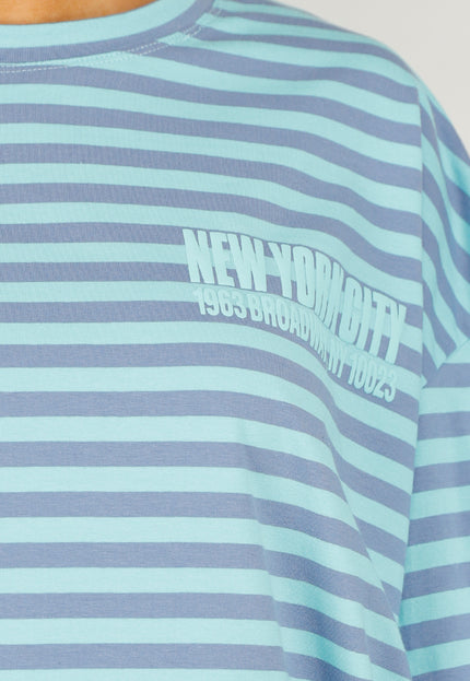 NEW200526 Blauw Gestreept Oversized T-Shirt