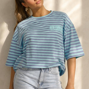 NEW200526 Blauw Gestreept Oversized T-Shirt