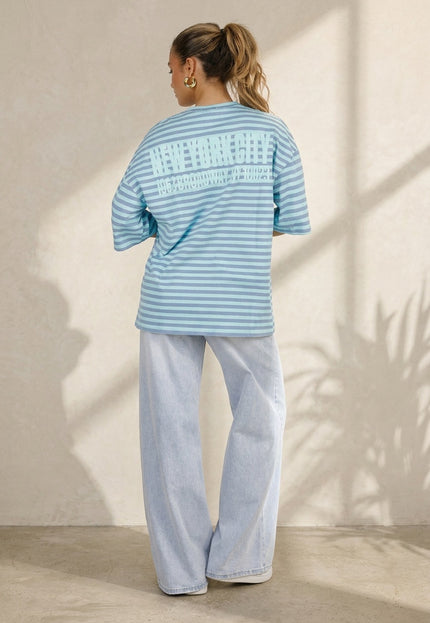 NEW200526 Blauw Gestreept Oversized T-Shirt