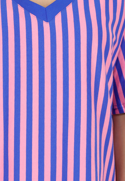 NEW200526 Blauw Roze Gestreepte Oversized T-shirt