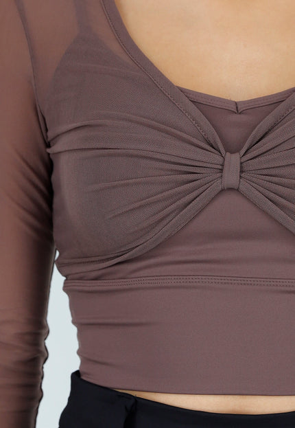 NEW200526 Bruine Mesh Crop Top met Pads