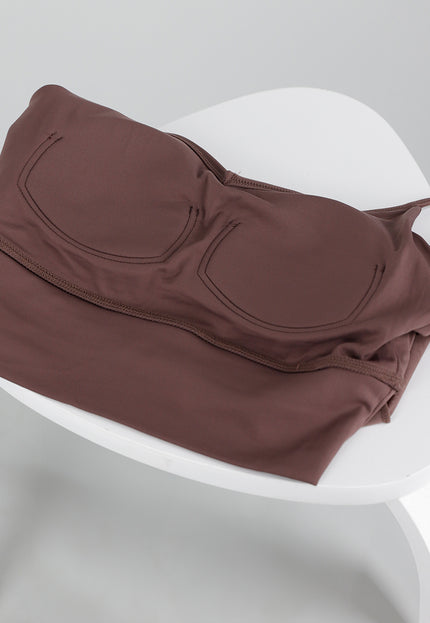NEW200526 Bruine Mesh Crop Top met Pads
