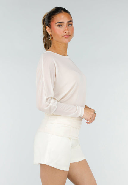 NEW200526 Crème Mesh Top met Lange Mouwen