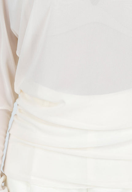 NEW200526 Crème Mesh Top met Lange Mouwen