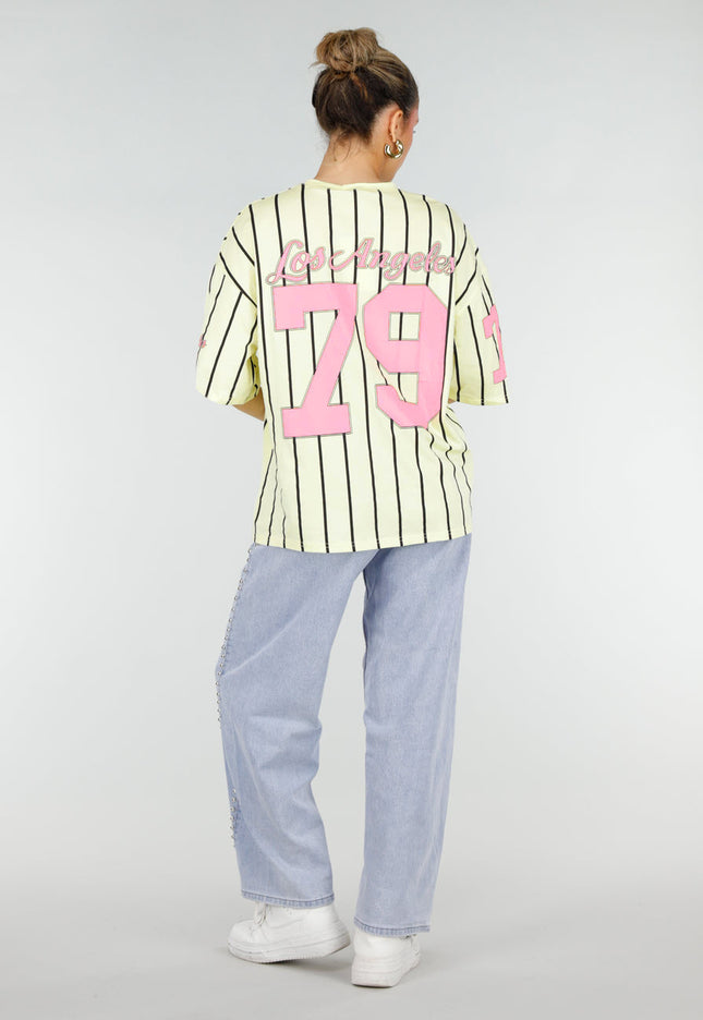 NEW200526 Geel Gestreept Oversized Jersey Shirt