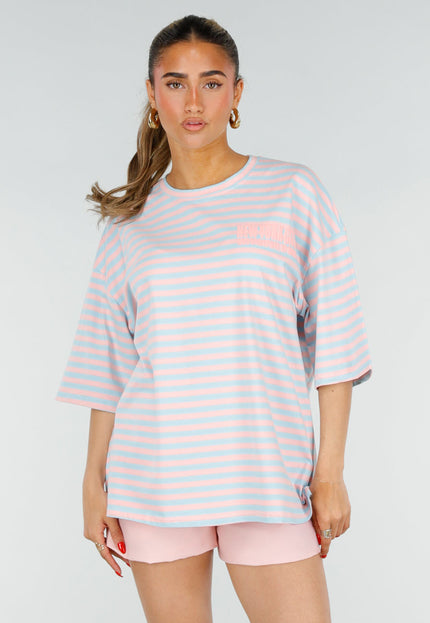 NEW200526 Lichtblauw Gestreept Oversized T-Shirt
