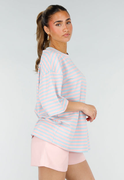 NEW200526 Lichtblauw Gestreept Oversized T-Shirt