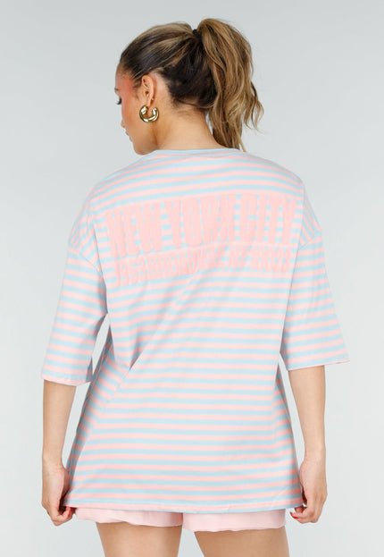 NEW200526 Lichtblauw Gestreept Oversized T-Shirt