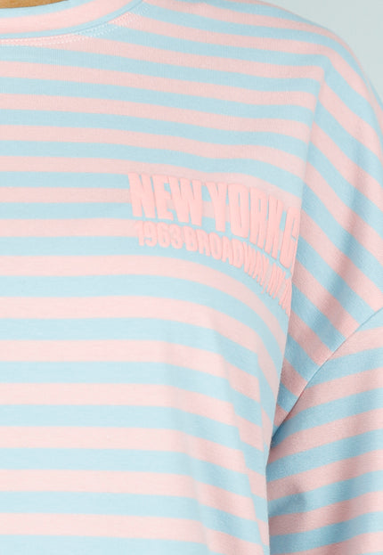 NEW200526 Lichtblauw Gestreept Oversized T-Shirt