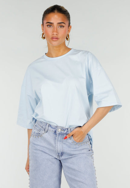 NEW200526 Lichtblauw Oversized T-Shirt met Backprint